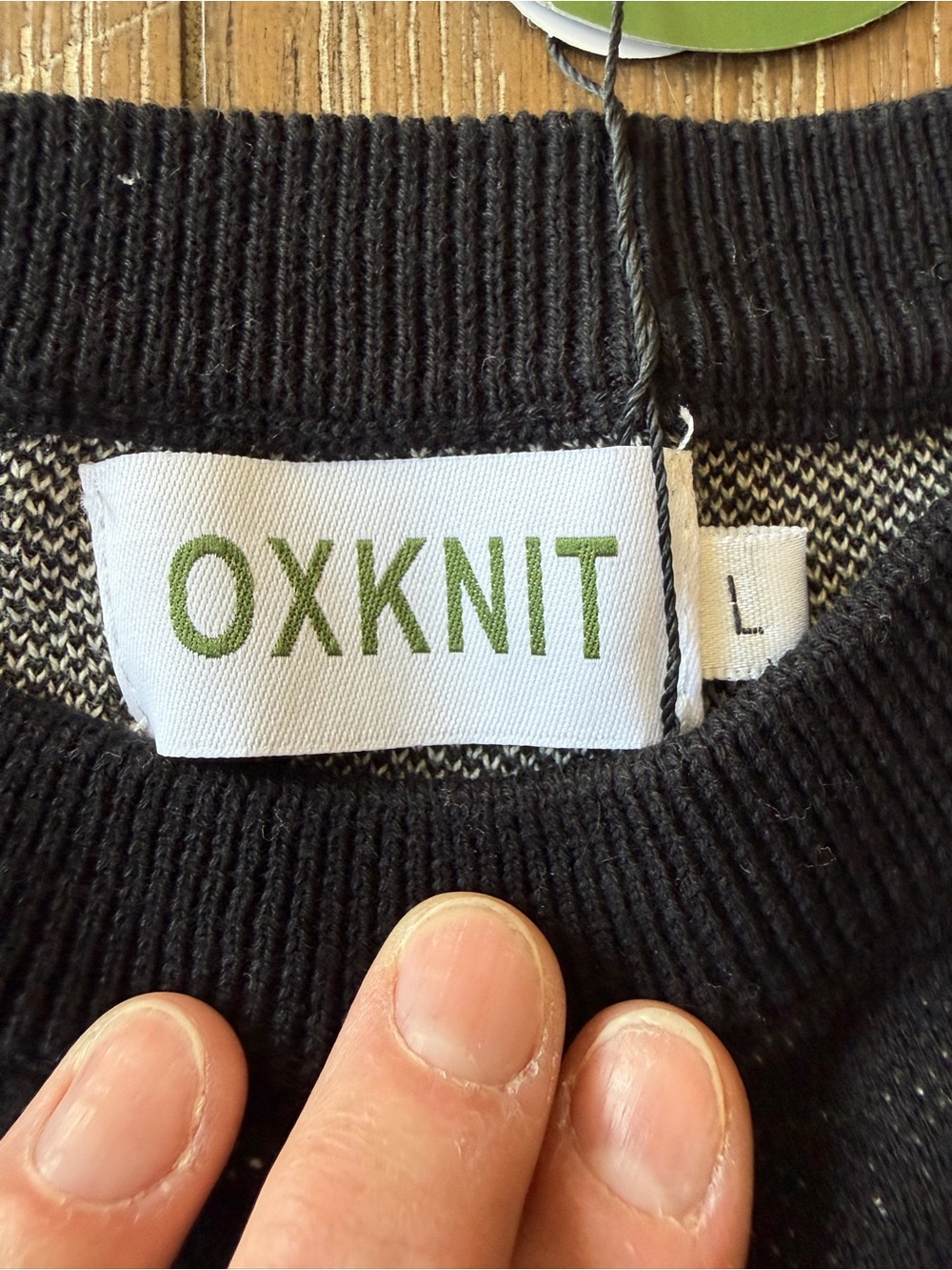 Checker & Floral Contrast Crewneck Sweater - Black/Cream - Picture 2 of 3